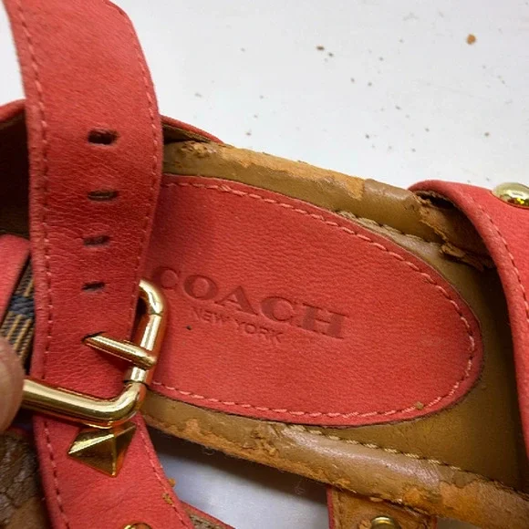 Coach Studded Wedge Red Suede Sandal 36 - Picture 8 of 8